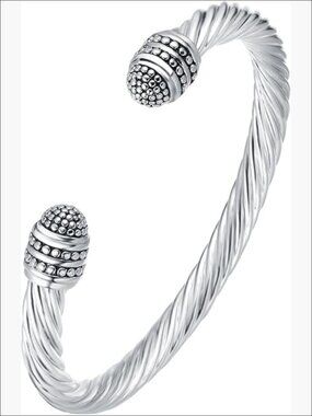 Silver Plated Cable Wire Cuff Bangle Bracelet for Women
